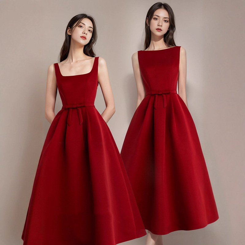 Red Engagement Toast Dress, 2026 New Style, Slimming, Simple, Everyday Wearable Mini Dress, Evening Gown Red Engagement Toast Dress, 2026 New Style, Slimming, Simple, Everyday Wearable Mini Dress, Evening Gown