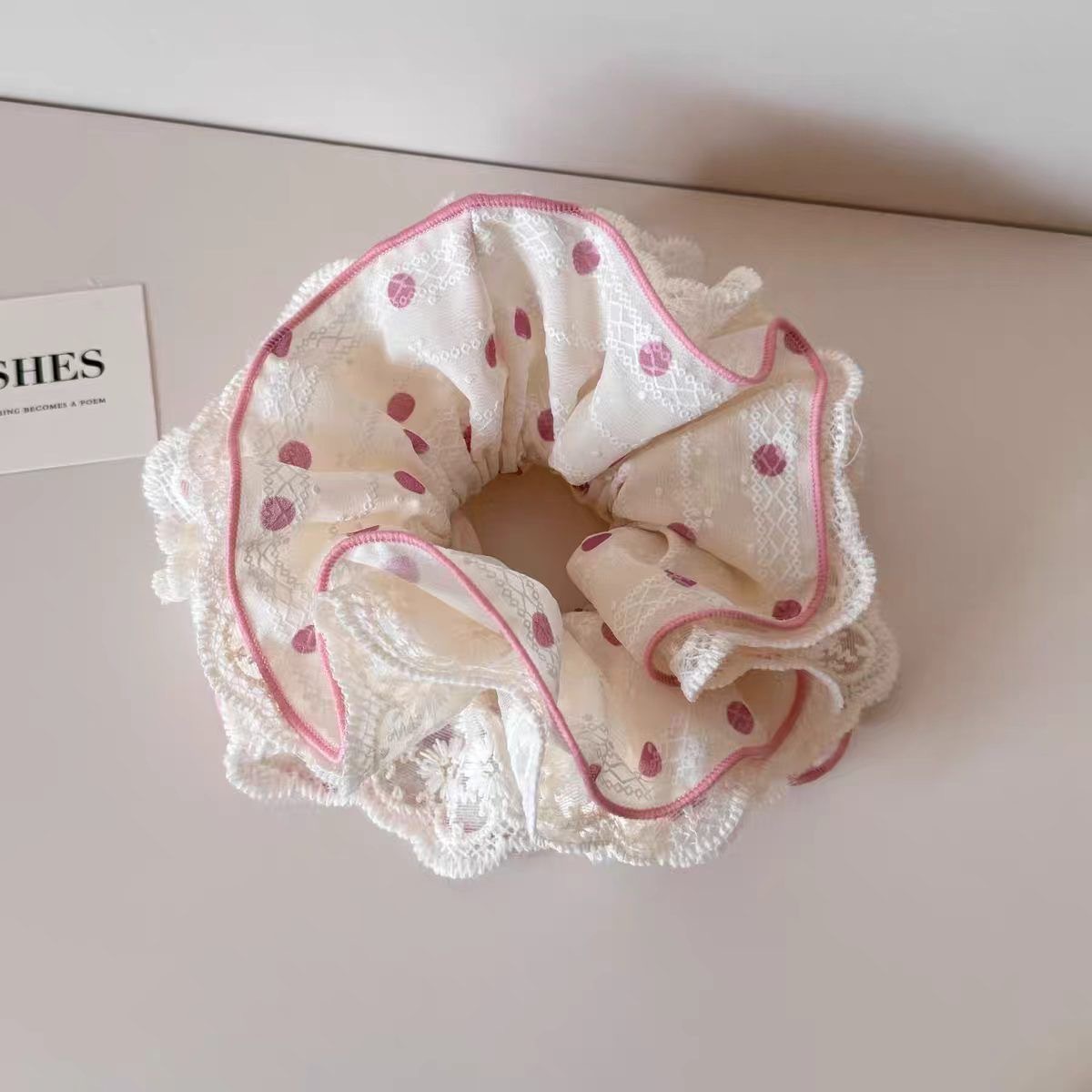 96# rice bottom polka dot pattern lace pink hemming about 15cm