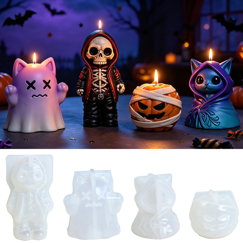 Halloween Skeleton Ghost Cat Pumpkin Silicone Candle Mold DIY Aromatherapy Plaster Car Decoration Mold