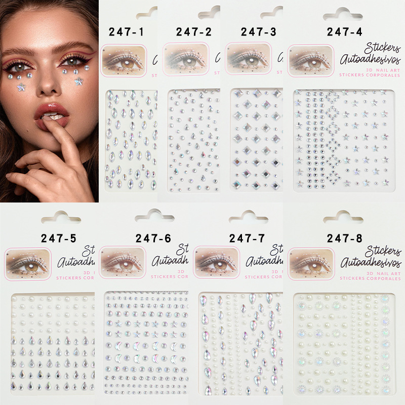 Fabricante spot transfronterizo explosión facial gemas pegatinas de diamante acrílico pegatinas de diamante pegatinas de perlas pegatinas faciales brillan