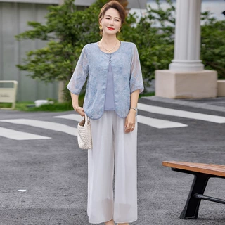 妈妈夏装套装新中式国风小衫2026新款中老年夏季贵夫人上衣两件套