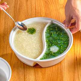 创意纯白陶瓷火锅双格碗汤碗 家用水果沙拉碗分格菜碗微波炉用