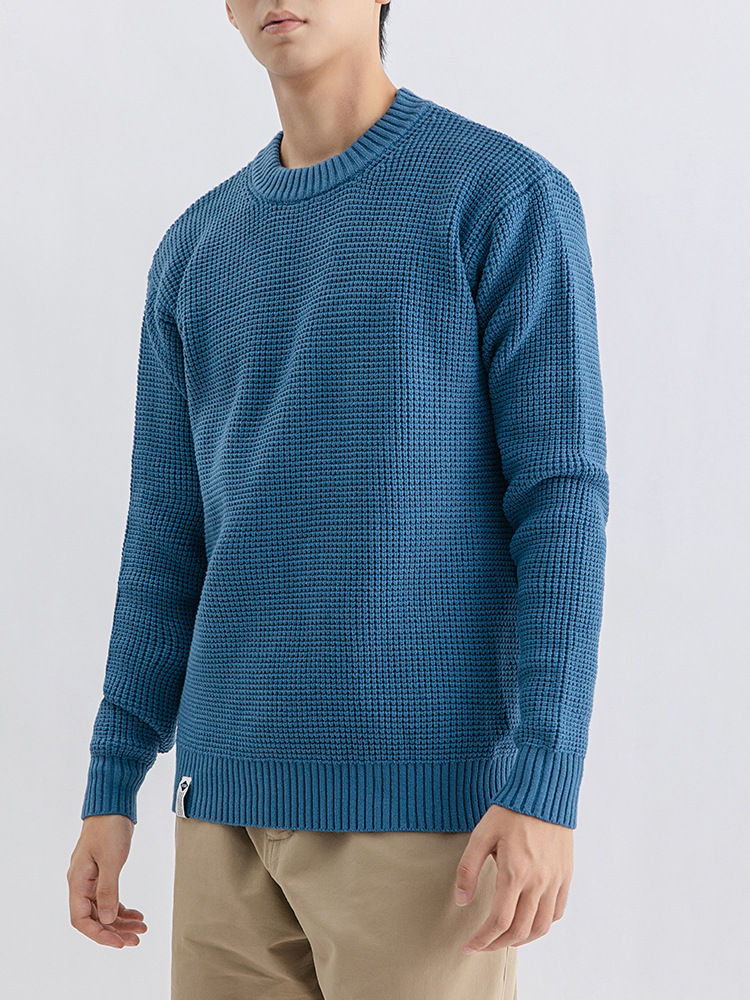 Suéter de aguja gruesa simple para hombres otoño y invierno básico de color sólido suelto camisa de punto de cuello redondo chaqueta de manga larga para hombres