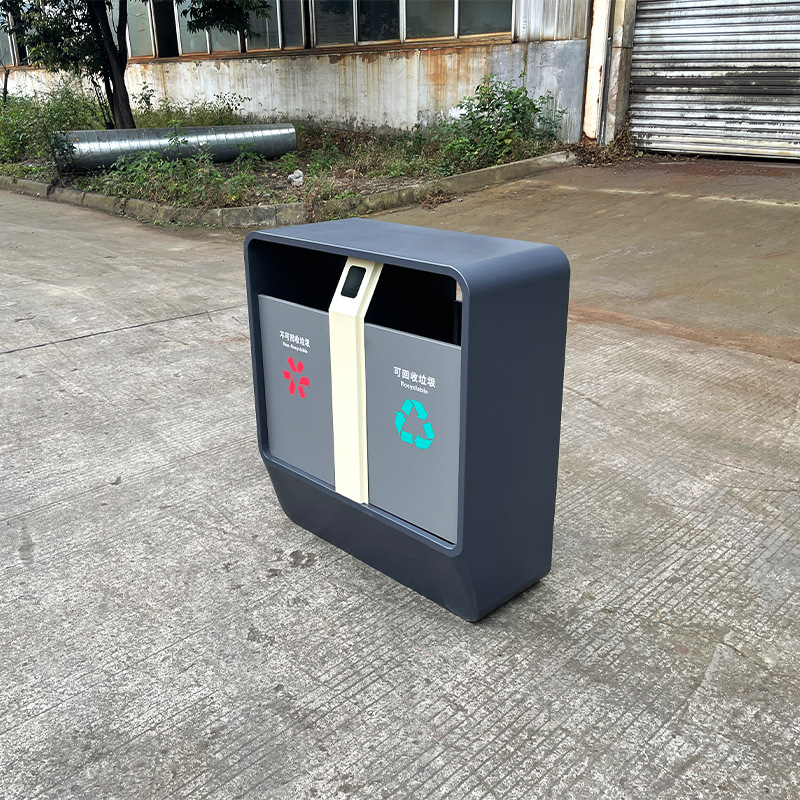 定制户外商用不锈钢分类垃圾桶公园景区商业街小区金属双桶圆桶
