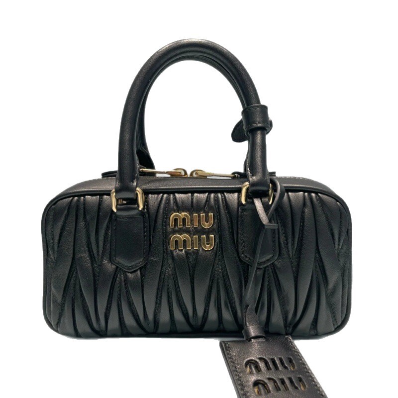 miu 新しいプリーツラムスキンボストンスモールボウリングレトロポータブルピローバッグシングルショルダークロスボディレディースバッグ|undefined