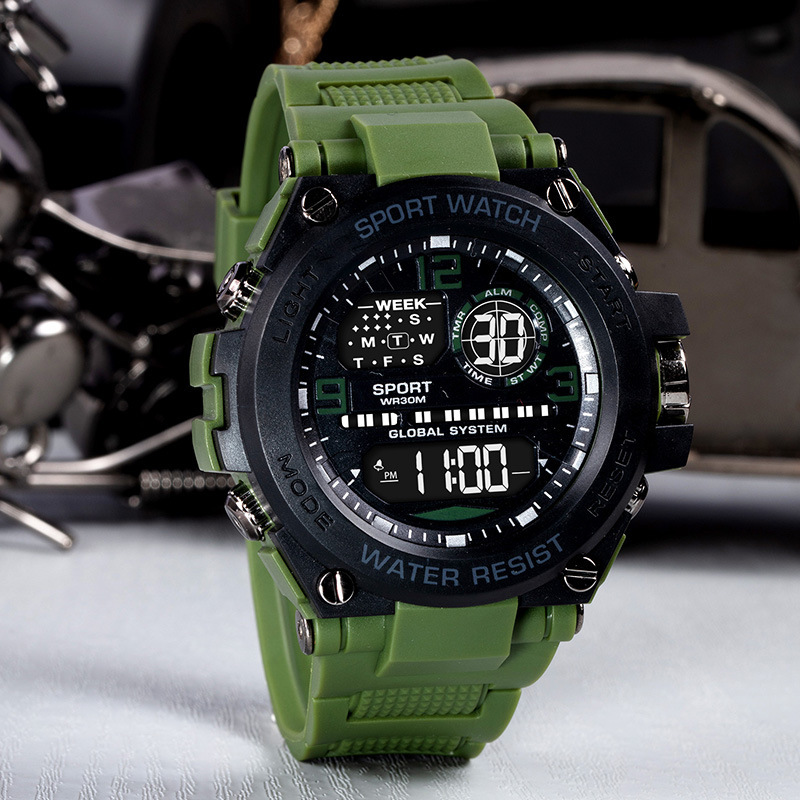 Moda estilo militar esfera grande reloj de moda para hombre estudiante deportes al aire libre reloj electrónico impermeable digital multifuncional