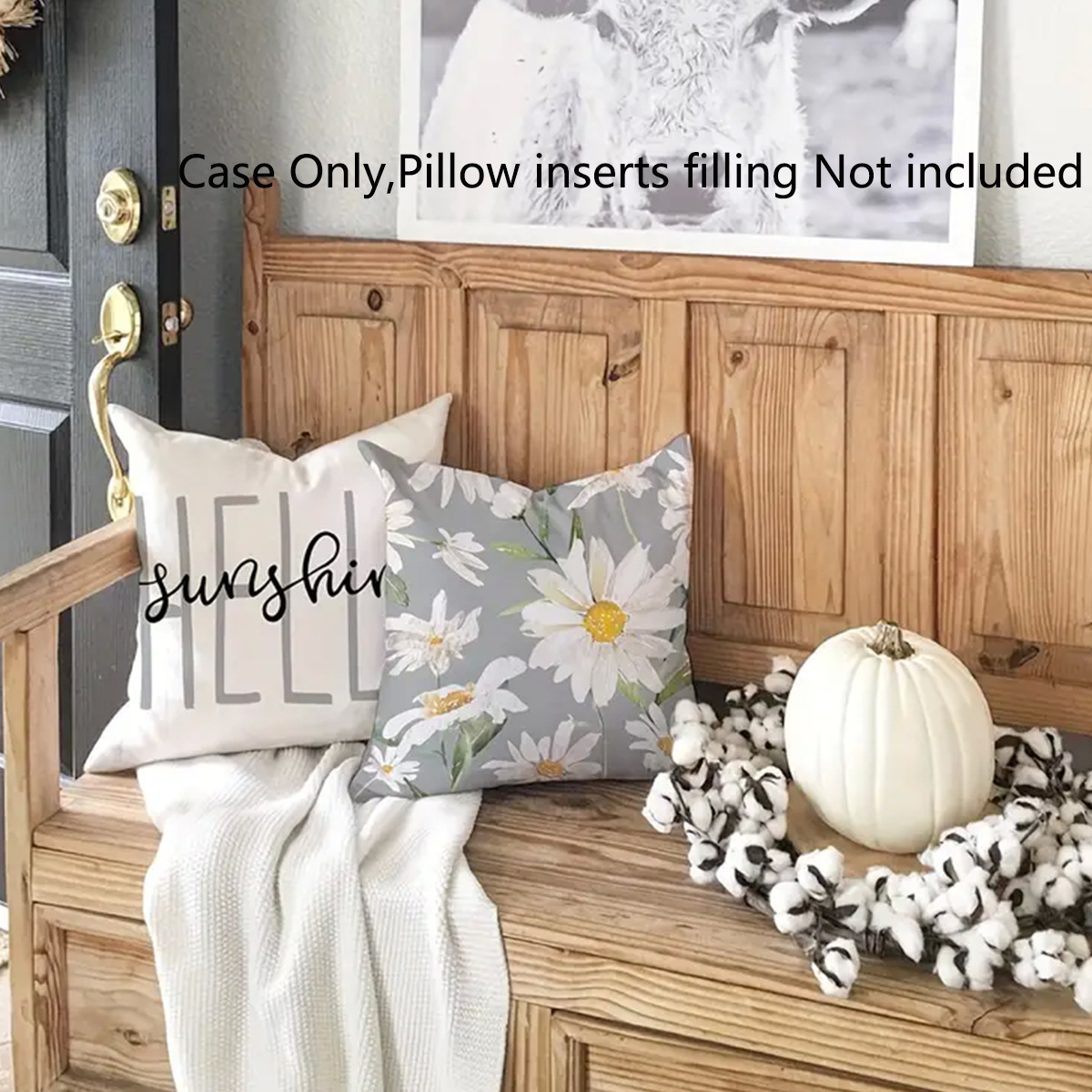 Spring Gray Daisy Pattern Pillow Case Living Room Bedroom Sofa Decorative Pillow Case_voghion.com