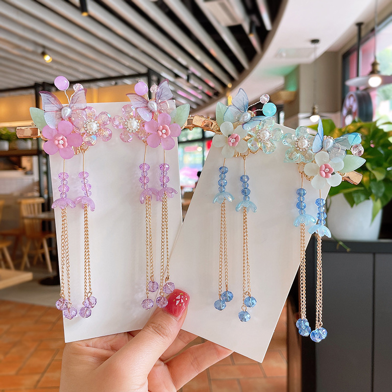 New step children hanfu tire summer girls butterfly tassel shake palaeowind hair hairpin girl costume hairpin