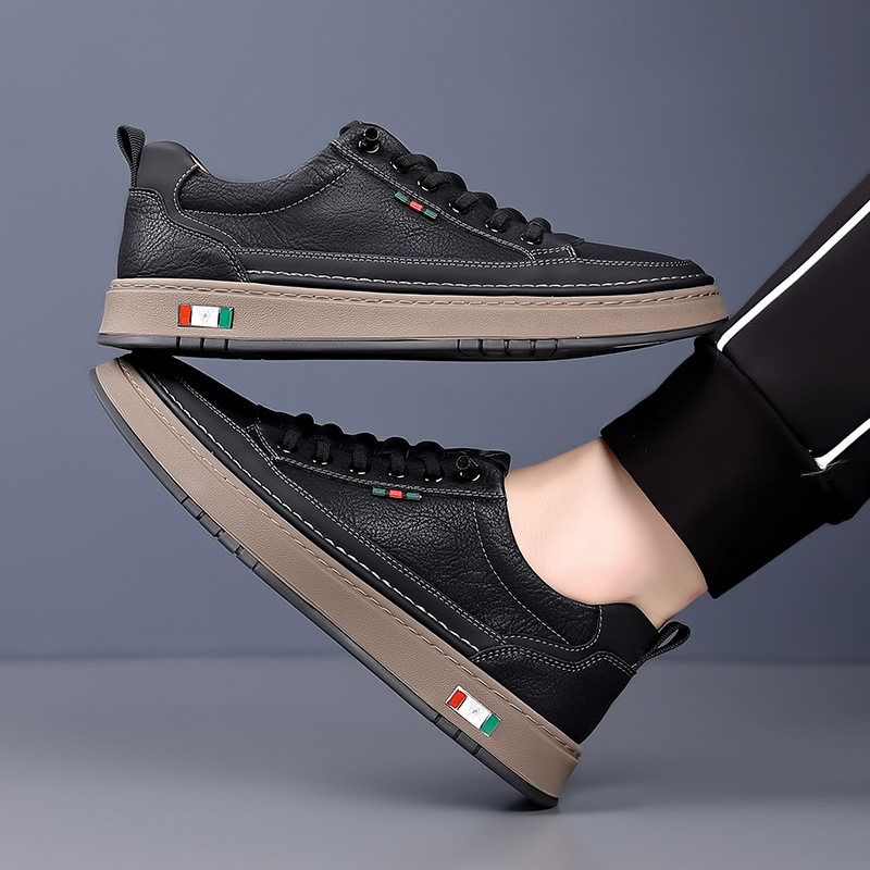 Giày sneaker nam cổ thấp dáng thường ngày, mũi tròn, đế cao su chống trượt, gót thấp 1–3 cm — Màu nâu, Màu đen