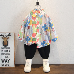 男童襯衫2024春秋季新款兒童時髦長袖襯衣洋氣寶寶炸街春裝上衣潮