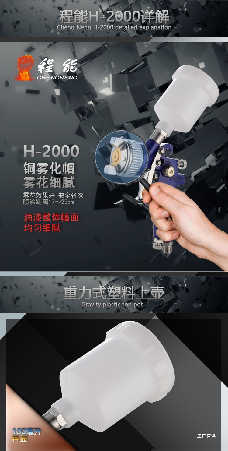 Chengneng H2000 Small-Caliber Spray Paint Gun Leather Coloring and Repair H827 Car Coating Sheet Metal Furniture Spray Peihui