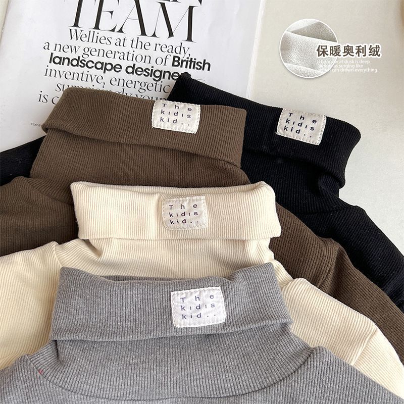 Korean style high-neck fleece-lined ribbed undershirt for children, new autumn/winter 2026, stylish top for boys and girls.