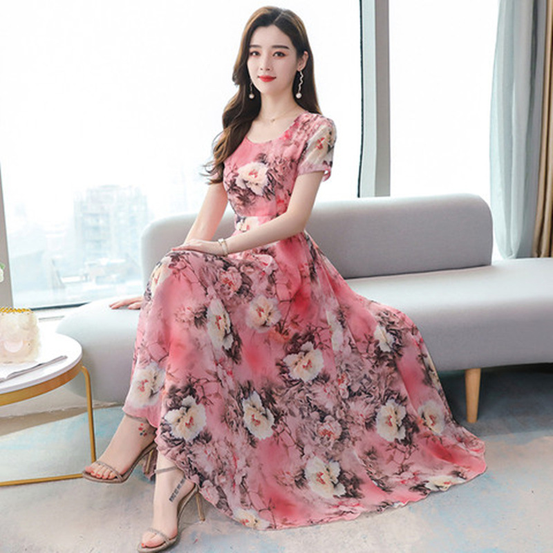 2022 spring and summer V-neck new fashion Korean print dress waist slim ...