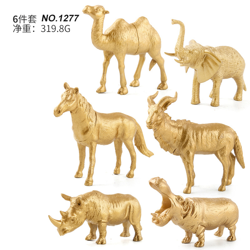 Exportación transfronteriza de oro bosque animal adornos juguetes de simulación girafa dorada leones rinocerontes caballos adornos estáticos