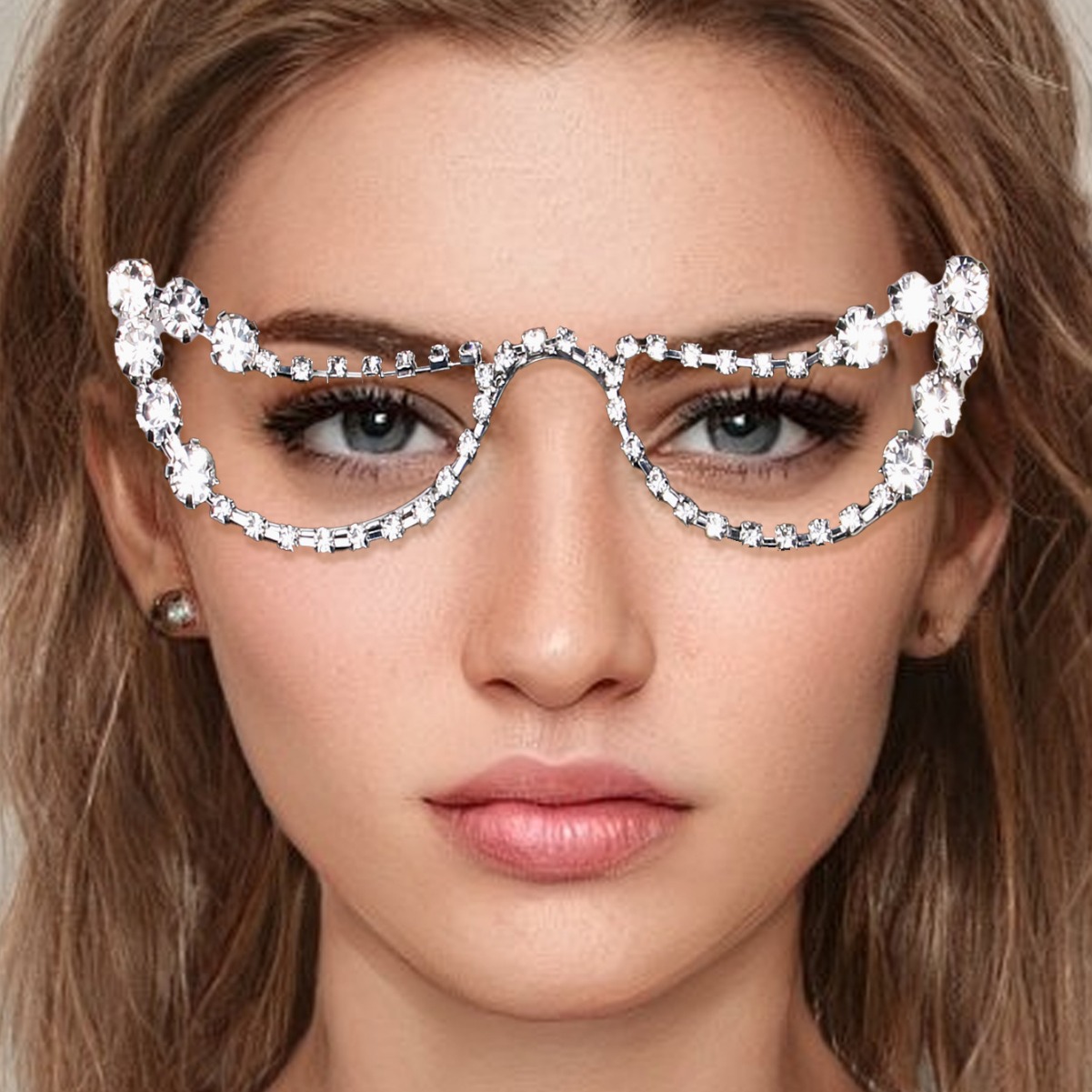 Personalidad europea y americana, marco de gafas de borla de diamantes completos, tendencia, marco de gafas huecas de diamantes de imitación de hip-hop, marco de gafas Eyeglass