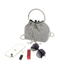 水鑽包女包2024款歐美風鏈條鑲鑽高級感時尚斜挎單肩水桶包