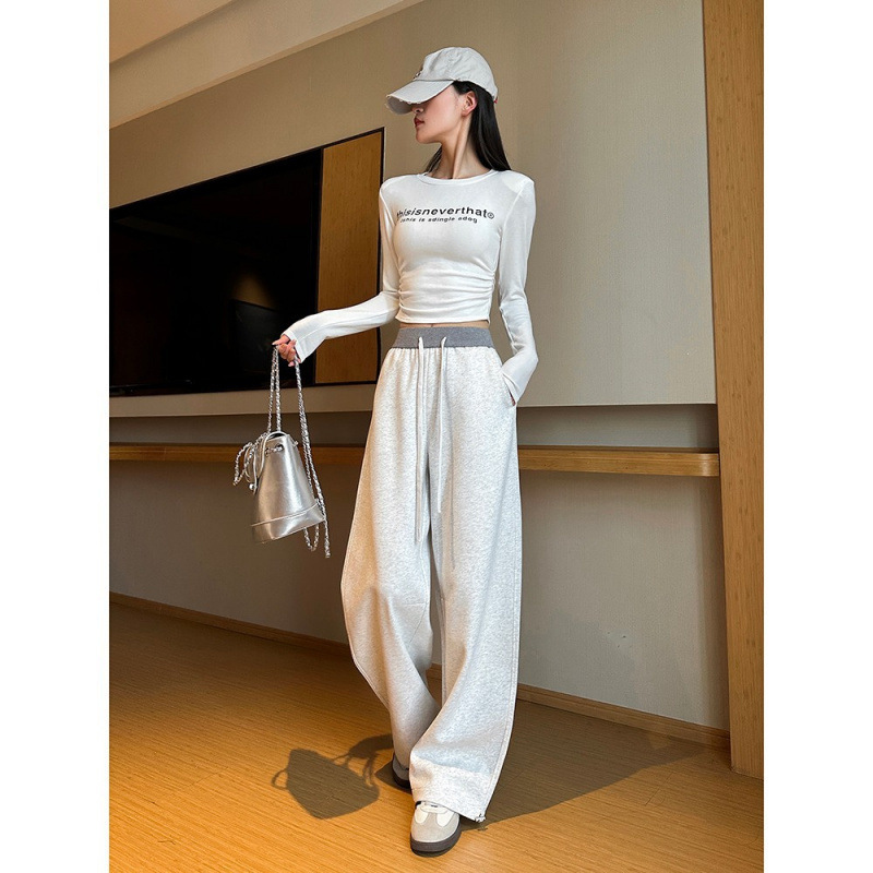 拼色运动裤女2025秋季新款百搭显瘦宽松卫裤撞色腰弯刀休闲阔腿裤|undefined
