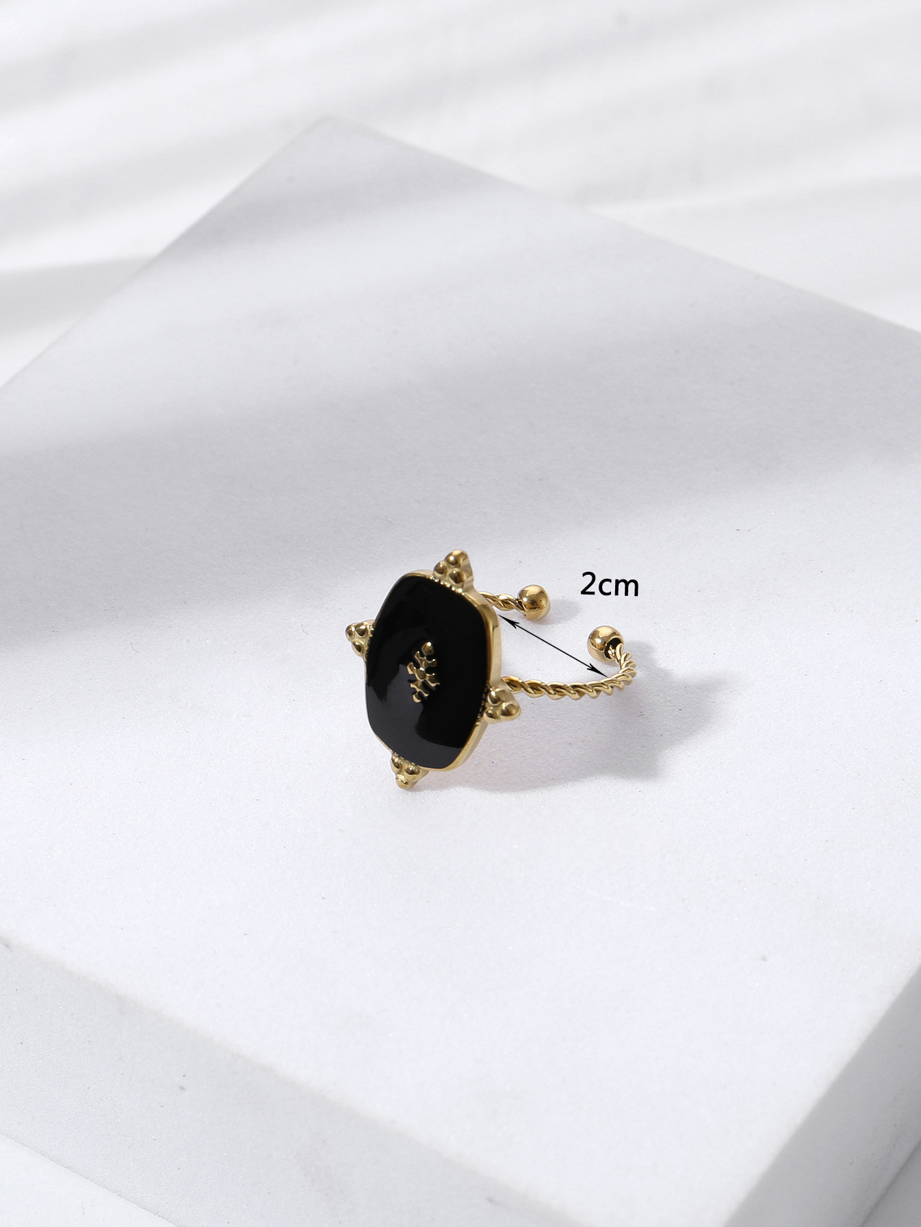 fashion stainless steel 14K gold plated black oil drop geometric ringpicture3