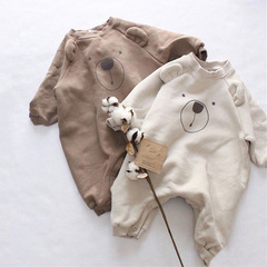Korean Version Ins Baby Fleece Warm Bodysuit Cute Little Bear Cartoon Long Climbing Suit Autumn/Winter Sweatshirt