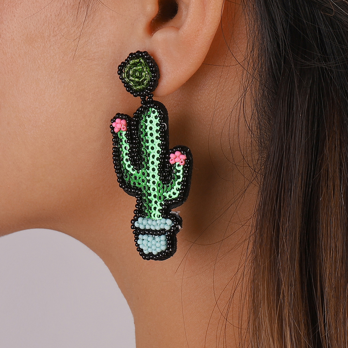 Fashion Bohemian Ethnic Style Cactus Beaded Sequins Vintage Geometry Earrings display picture 1