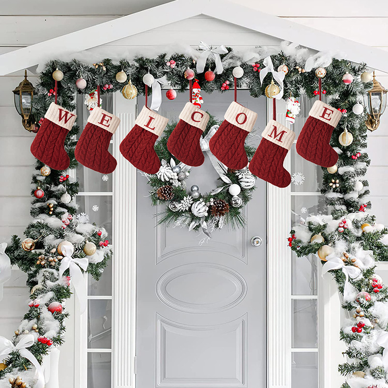 Christmas Cute Letter Christmas Stocking Decoration Creative Christmas Tree Pendant Christmas Style Wool Knitted Socks Decoration Props_voghion.com