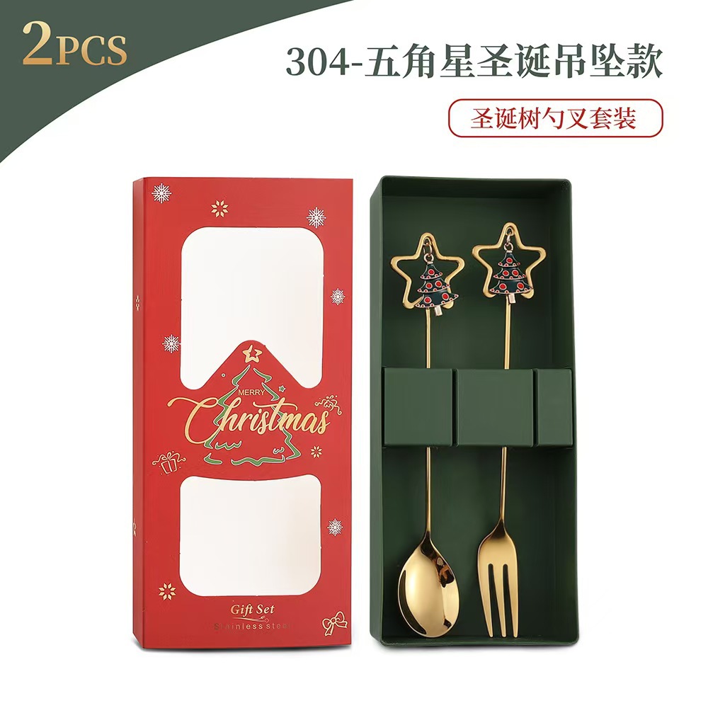 Cuchilleras de acero inoxidable transfronterizas muñecas de Navidad cucharas y tenedores juegos de regalo de café cucharas de postre horquilla de fruta pastel image 63