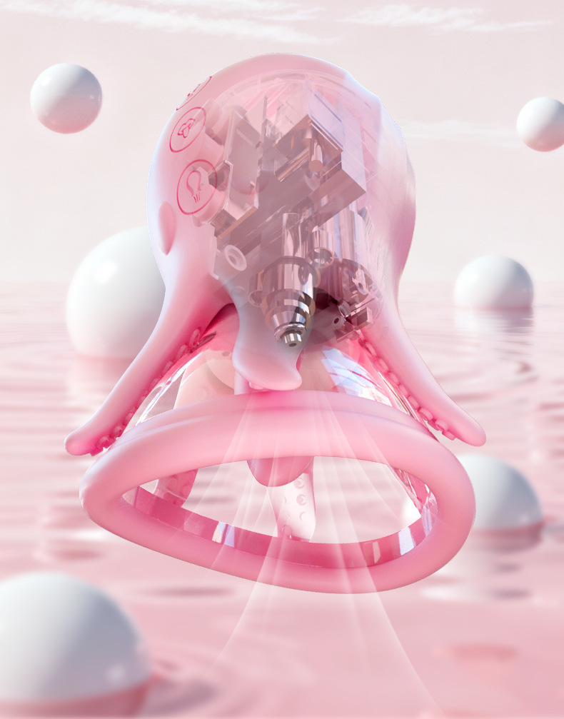 Jellyfish Nipple Suction Device with Vibration, Licking and Teasing Silicone Cup for Men — detail image 16