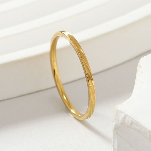 Cross-border titanium steel ring for women, fashionable and simple 2mm extremely fine pattern twill stainless steel couple ring plain ring jewelry