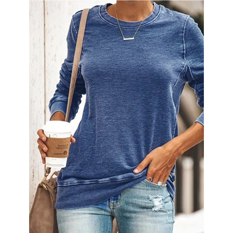 Sudadera estampada de manga larga con cuello redondo, informal y versátil, para mujer, producto nuevo transfronterizo, camiseta básica para mujer, top, venta caliente transfronteriza