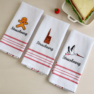 Waffle Christmas Embroidered Tea Towel Fabric Embroidered Napkin Scandinavian Style Tableware Cotton Napkin