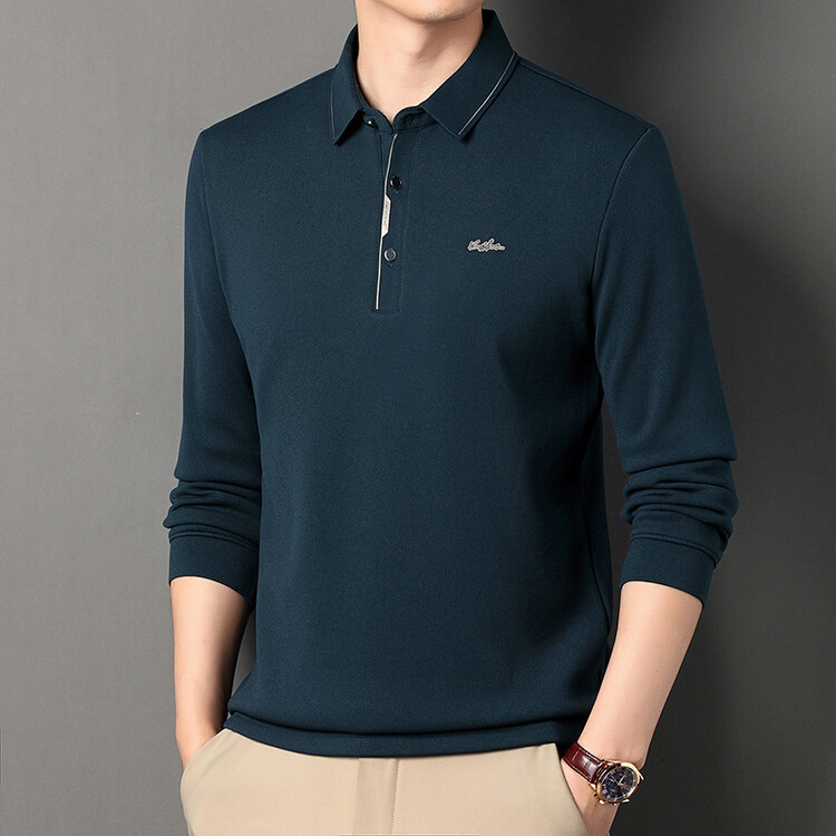 Four-Way Stretch Long-Sleeved T-Shirt for Men in Spring and Autum New Business Casual Lapel Versatile Stretch Ice Silk Polo Shirt for Men