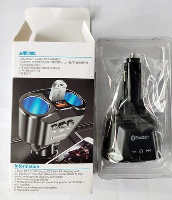 U disk supplies, Mobil şarj cihazları - dual-port-bluetooth-48a-pd-car-charger-with-color-box-packaging