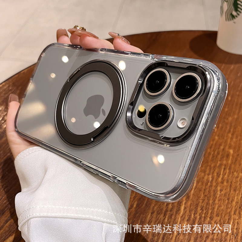 Iphone16 promax携帯電話ケース360回転スタンドマグネットリンゴ15透明転倒防止保護カバー|undefined