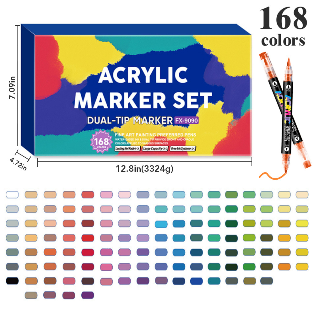 Transfronterizos de venta caliente blando y duro doble cabeza líquido directo acrílico marcador de pluma de color grande conjunto de estudiantes de pintura de arte marcador