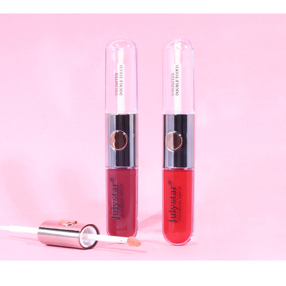 Julystar Beauty's double-head mirror lip gloss is easy to apply and does not fade or stick to a cup of water undefined