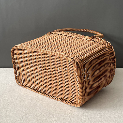 Imitation rattan woven shopping basket for household grocery shopping and sundries storage basket pet fruit gift picnic basket wholesale
