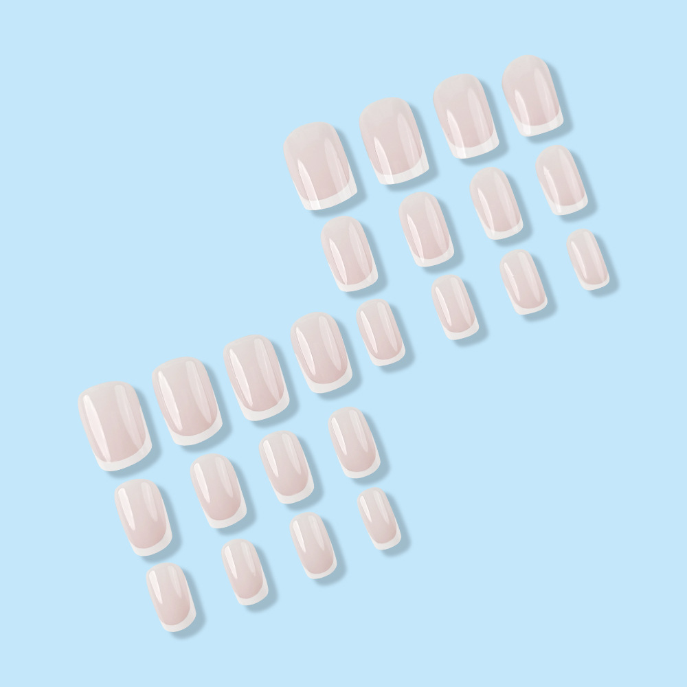 Ventas transfronterizas en polvo desnudo bordes blancos manicuras francesas temperamento suave usar uñas de cabeza plana 24 piezas de parche de uñas image 5
