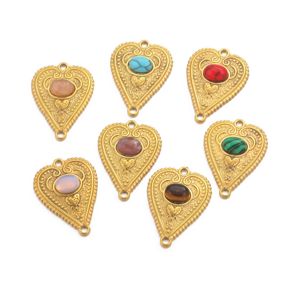 1 Piece Quantity 304 Stainless Steel Material 1 Piece 21*29mm 304 Stainless Steel December Birthstone Turquoise PVD Coated Real Gold Plated Heart Shape Pendant DIY Jewelry Accessories