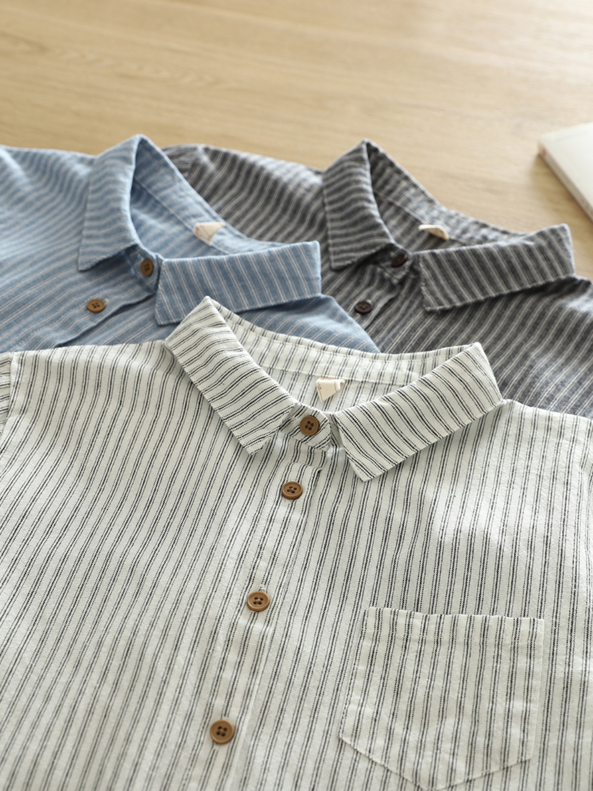 Artistic and Fresh Commuter Vertical Striped Loose Pure Cotton Inner Layer Shoulder Shirt for Women Long Sleeve Base Shirt Student Trend