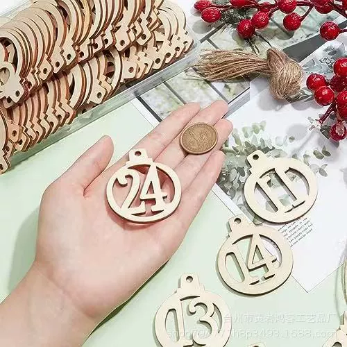 Рождественский обратный отсчет деревянный номер кулон с джутовой веревкой украшение елки DIY ремесла Подарочная бирка подвесные украшения