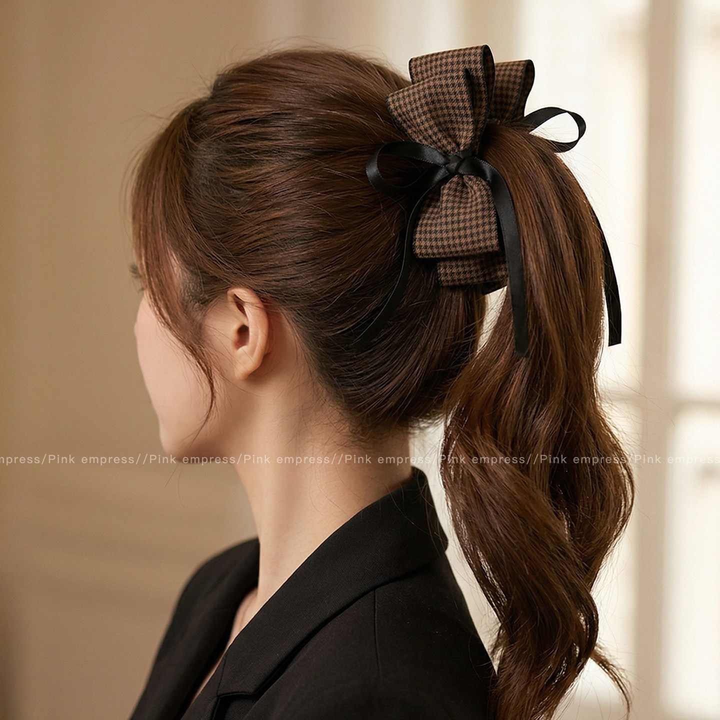3# brown plaid banana clip about 13cm