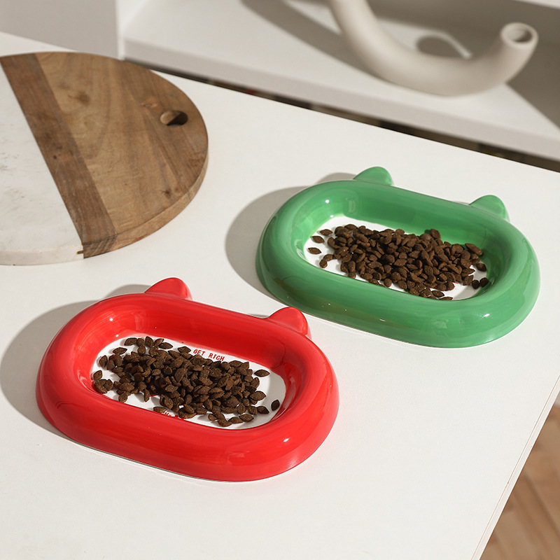 Animal plate ceramic cat bowl snack plate cat rice bowl drinking cat food bowl food bowl Dog Pet Bowl fortune creative