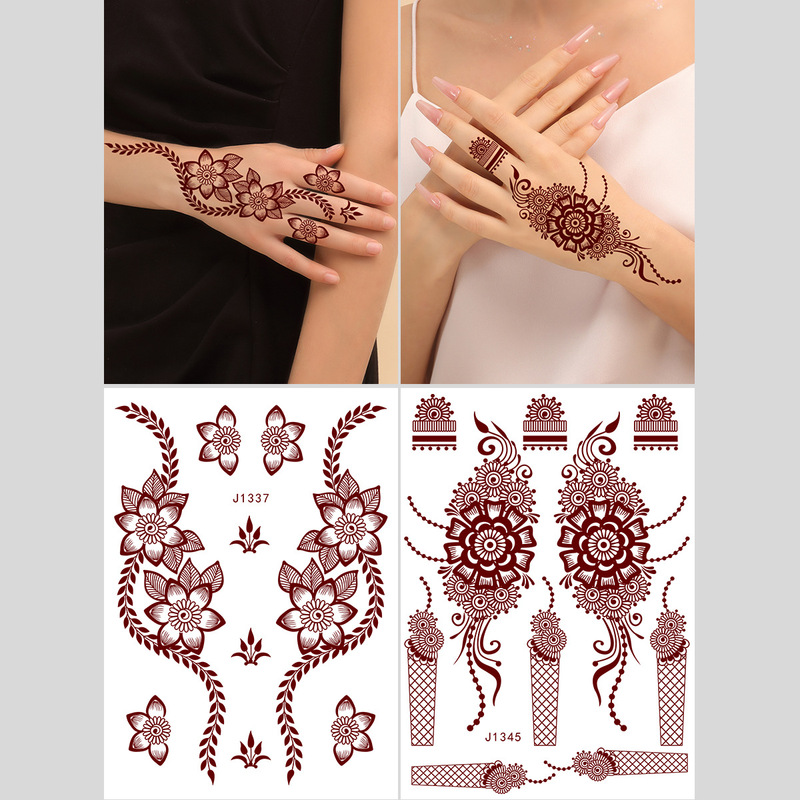 Cross-border Indian Hina Brown tattoo stickers lace waterproof beauty stickers water transfer temporary disposable tattoo stickers