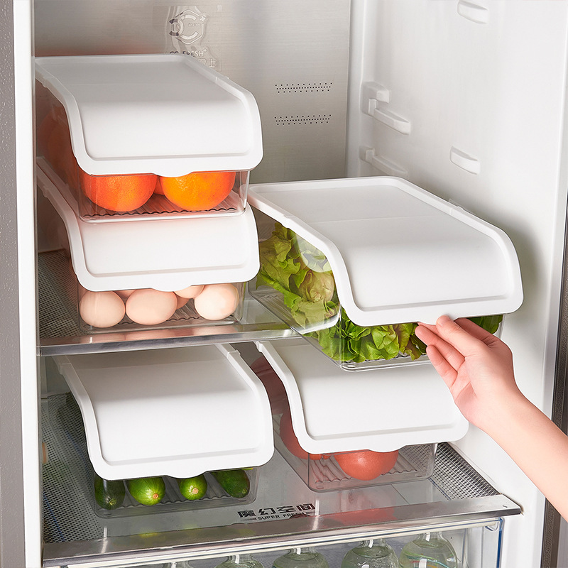 Refrigerator Storage Box Kitchen Refrigerator Fruit and Vegetable Transparent Storage Box Flip-Top Food Classification Stacking Storage Box