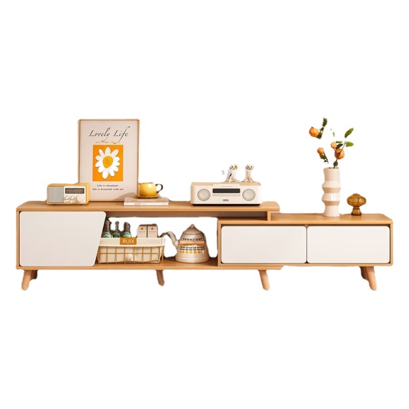 Gabinete de TV simple moderno pequeño apartamento mesa de café de pierna de madera maciza gabinete de TV combinación nórdico retráctil gabinete de TV sala de estar