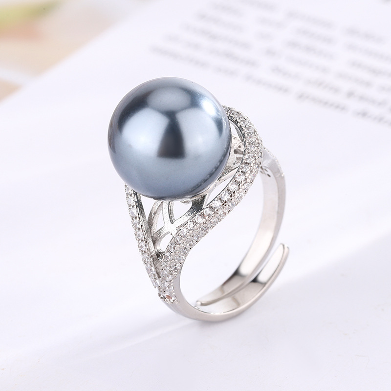 2024 nuevo estilo Zhuang Shengsheng joyería cobre chapado en platino perla retro mujer anillo abierto 14mm al por mayor