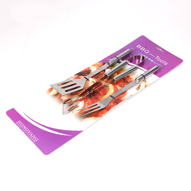 [Fuente de fábrica] Acero inoxidable barbacoa parrilla traje tarjeta vinculante 3-pieza barbacoa herramienta tubo mango barbacoa tenedor pala clip