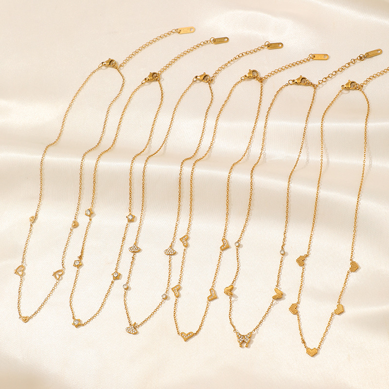 Edelstahl 304 14 Karat Vergoldet Elegant Einfacher Stil Überzug Herzform Zirkon Halskette Mit Anhänger display picture 13