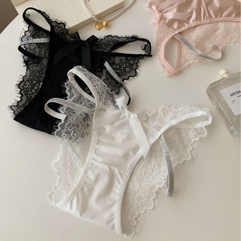 Lace Sexy Underwear for Women, Shiny Diamond-Embellished Briefs, Pure Lust Girl Underwear, Tempting Low-Waist Half-Covering Buttocks T-Shaped