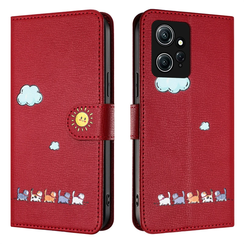Подходящий чехол кожаный для мобильного телефона Redmi NOTE13Pro с милой кошкой, мультяшный кот, защитный чехол Redmi 12